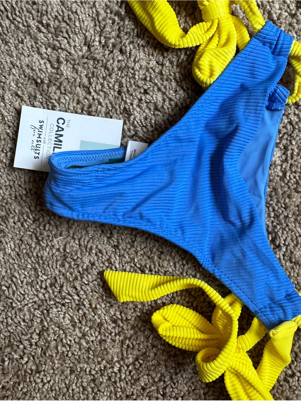 Swimsuits For All Blue and Yellow Ribbed Bikini Bottom